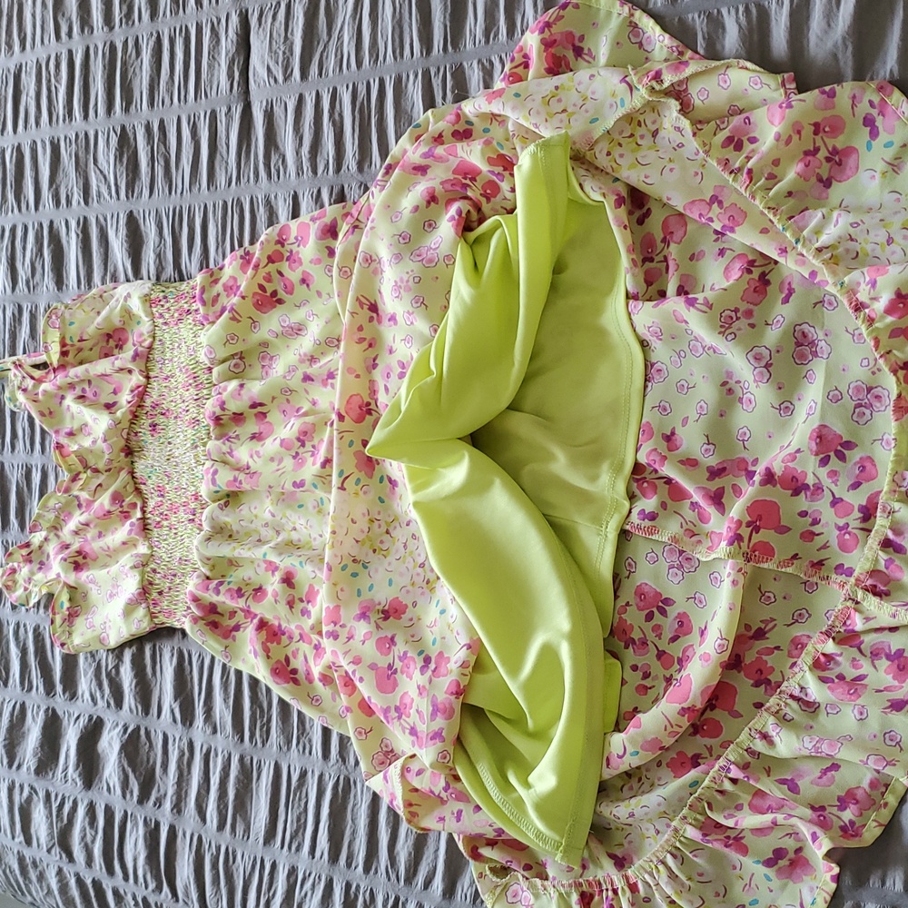 Sienna Sky Pink Floral Yellow Midi Dress with Ruffle Trim - Picture 10 of 10